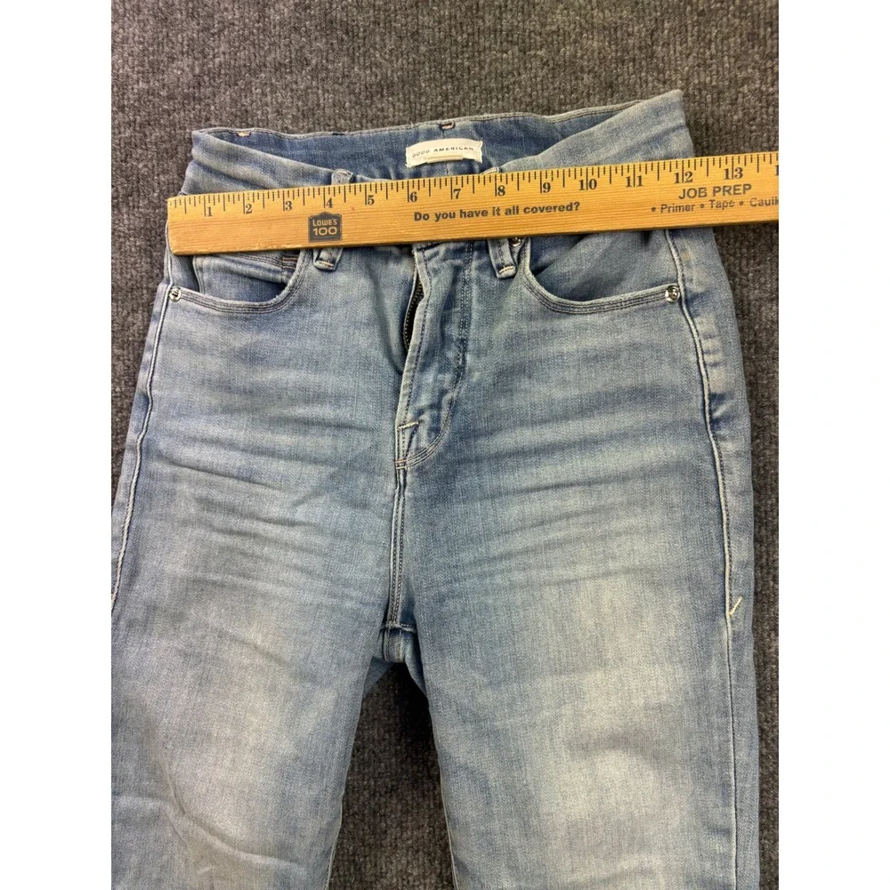 Good American Skinny Jeans Womens 2/26 Light Blue Distressed High Rise Raw Hem